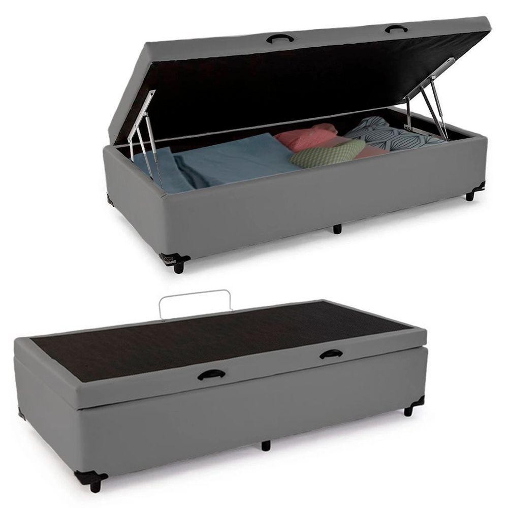 Cama Box Baú Solteiro Sintético Serene Cinza 88x188x44