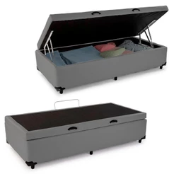 Cama Box Baú Solteiro Sintético Serene Cinza 88x188x44