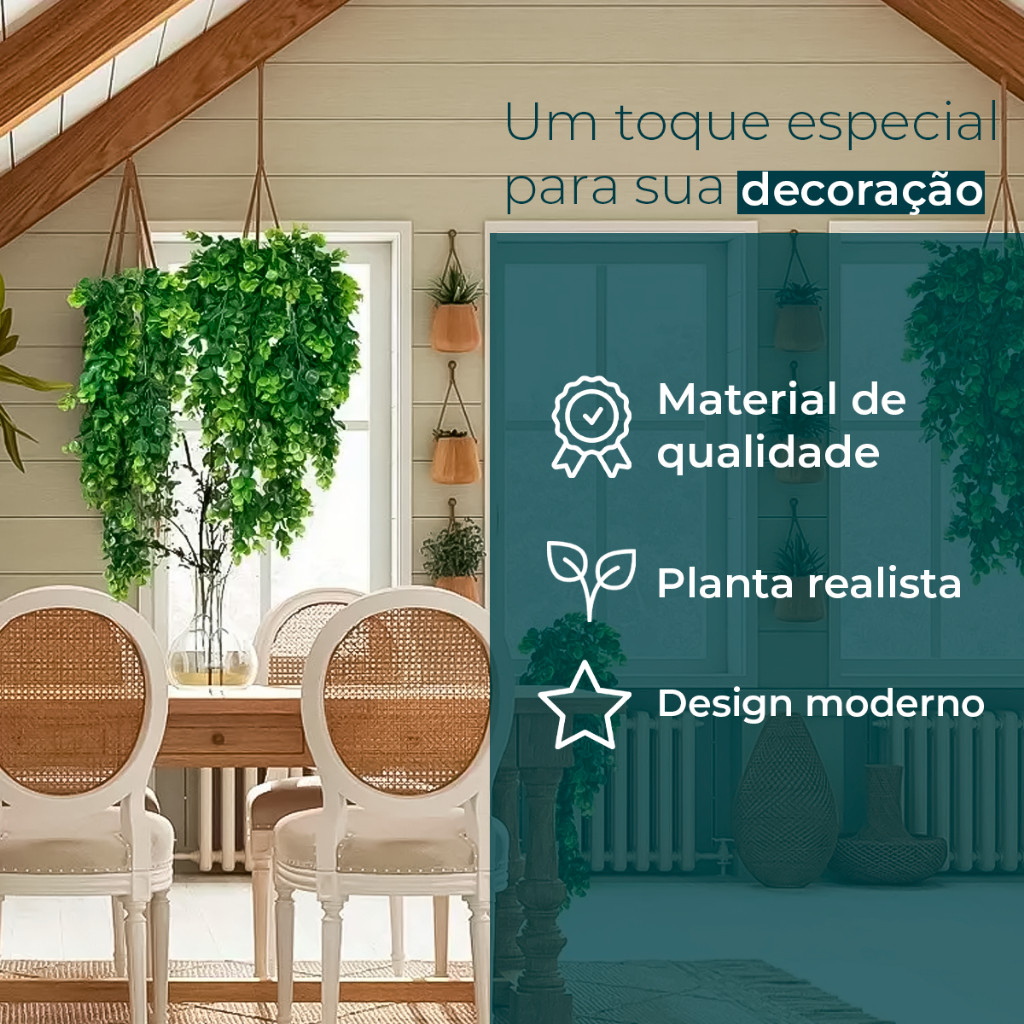 2 Pendentes Eucalipto Jardim Vertical Folhagem Toque Realista e Real