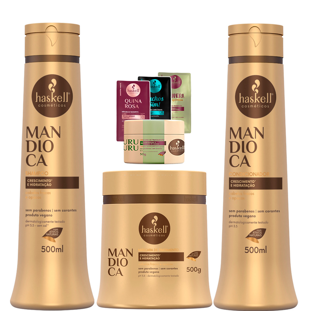 Haskell Mandioca Kit Shampoo, Condicionador e Máscara 500gr