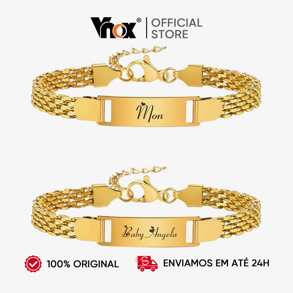 Vnox Conjunto De Pulseiras Personalizadas De Identificação Da Mãe Bebê, Jóias Hipoalergênicas Aço Inoxidável Para Menina em Oferta na Shopee