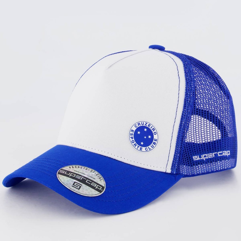 Boné Cruzeiro Trucker Americano Branco e Azul em Oferta na Shopee