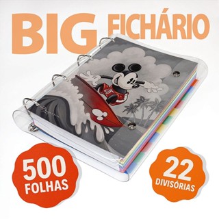 Big Fichário Universitário 500 folhas + divisórias Mickey em Oferta na Shopee
