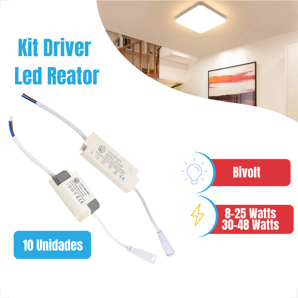 Kit 5/10 Driver 8w-25w 30w-48w Embutir Sobrepor Painel Led Reator Fonte Bivolt VENTO em Oferta na Shopee