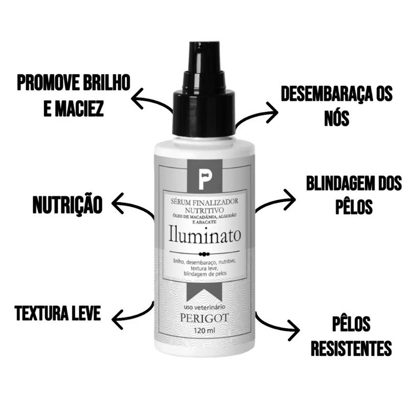Removedor de Nó Finalizador Serum Nutritivo Delux Iluminato Perigot 120ml Cães e Gatos