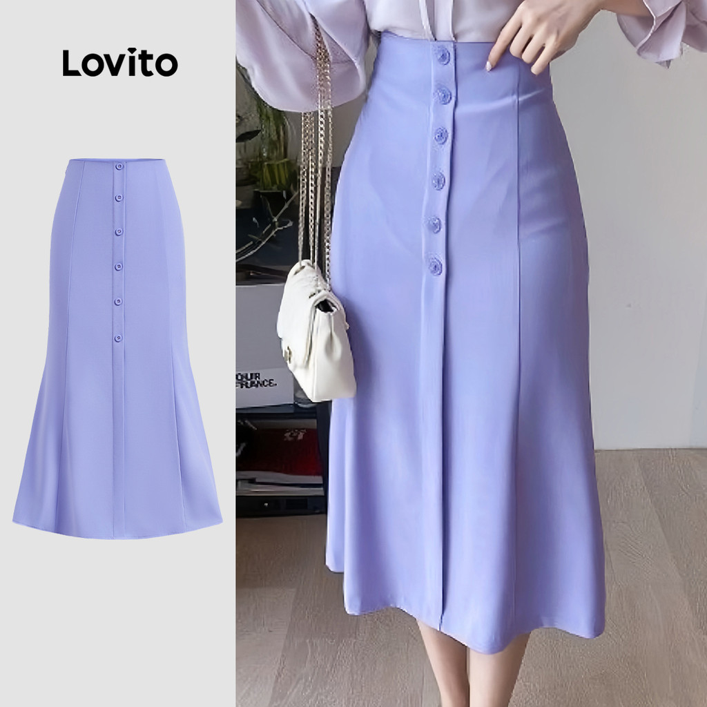 Lovito Saia Elegante De Verão Com Botões Para Mulheres L128ED353