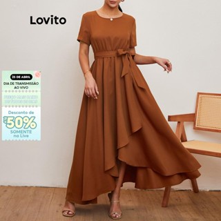 Lovito Vestido De Baile Simples Feminino Com Gola Redonda L20D032 (Brown)