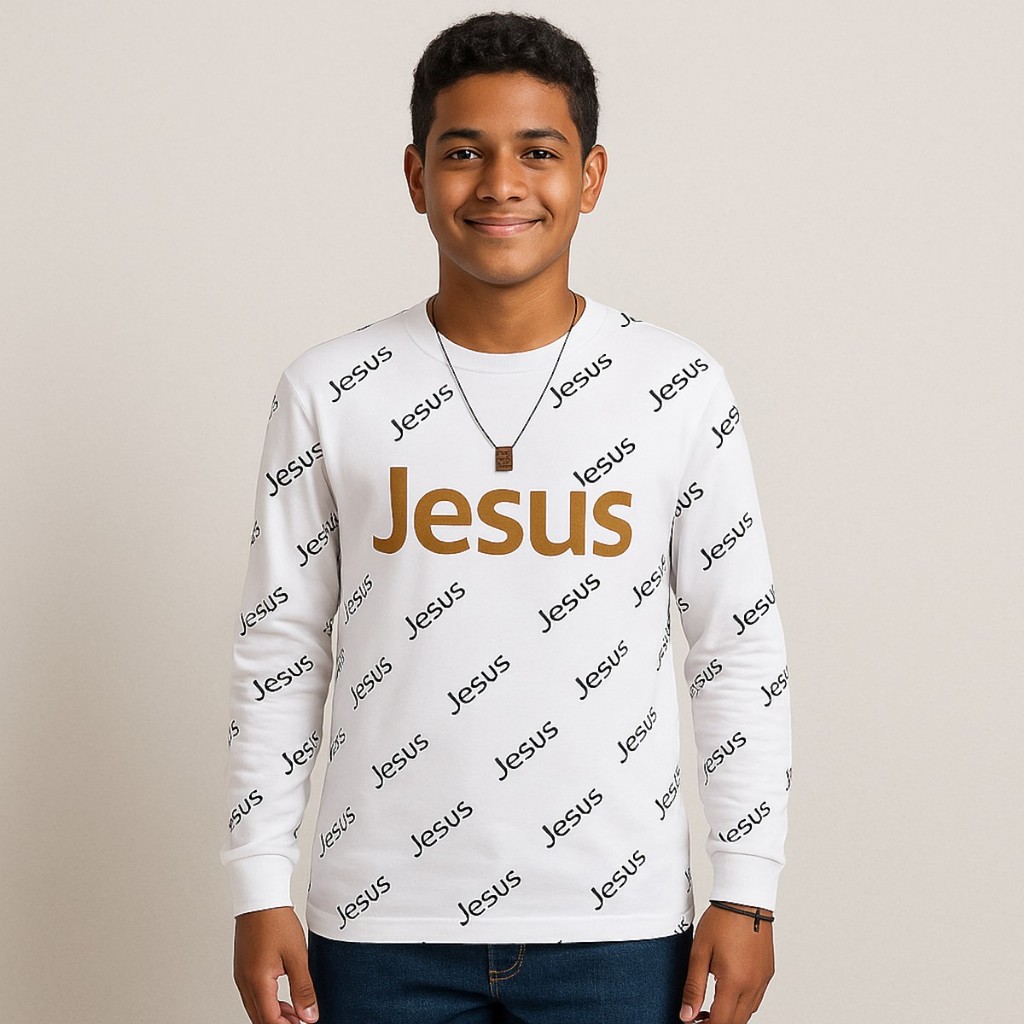 Kit 10 Camisetas Juvenis Gospel Manga Longa Com Punho Fé Gratidão Bíblia Evangelho 10 A 16