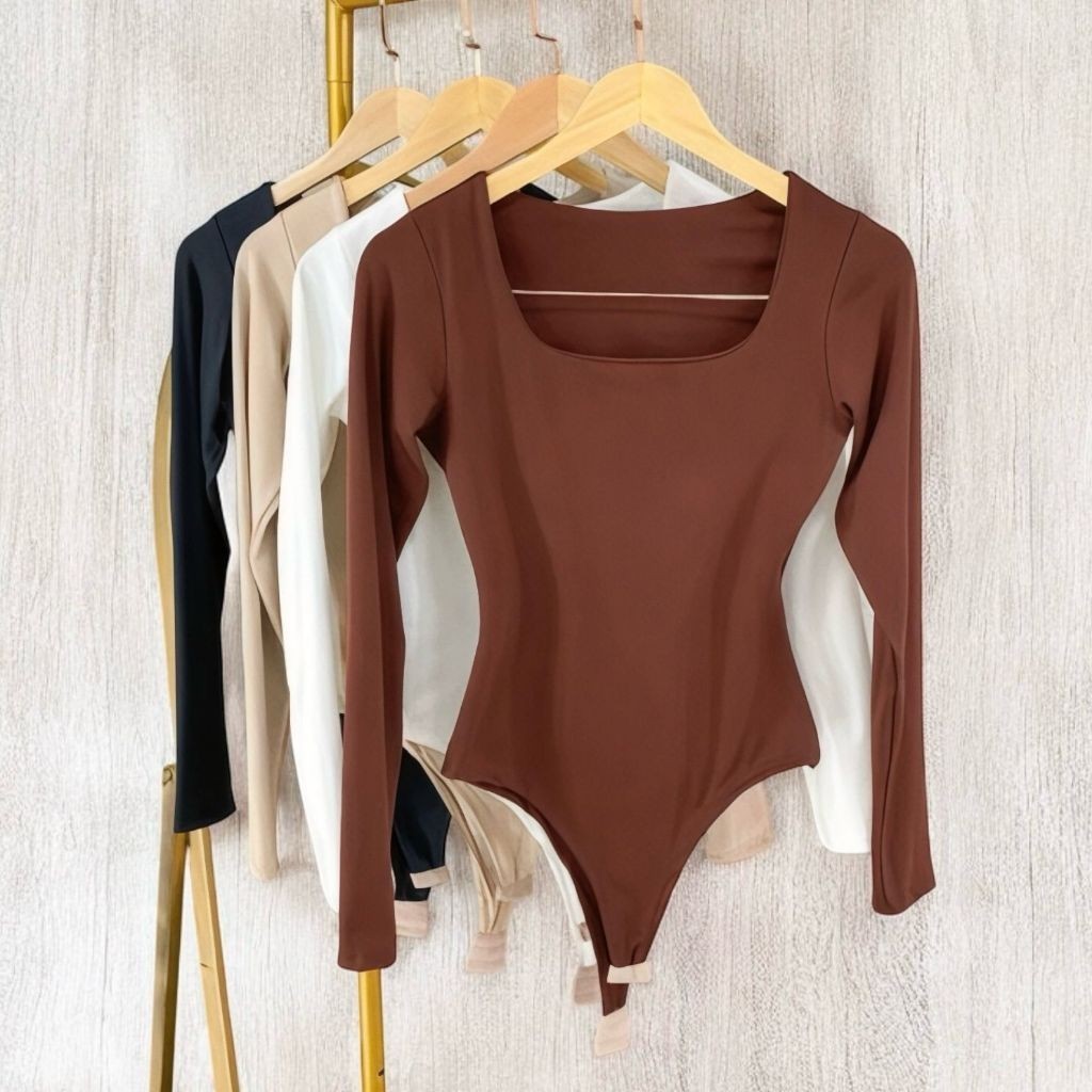 KIT 2 BODY FEMININO QUADRADO SUPLEX MANGA LONGA DECOTE QUADRADO FORRO DUPLO PREMIUM