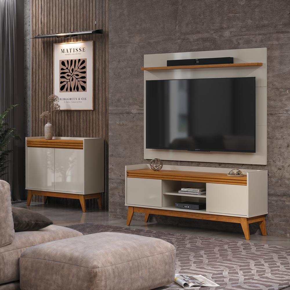 Conjunto Sala de Estar Rack com Painel para Tv até 50 Polegada e Buffet Ripado 2 Portas - ViaNossa em Oferta na Shopee