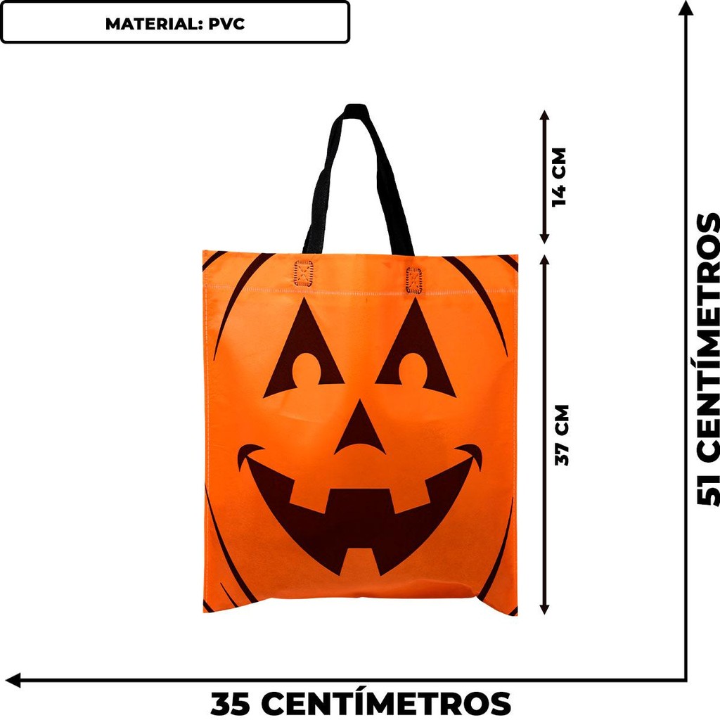 Sacola Abobora de Halloween Grande de Plastico Costurada com Alça de Tecido · foto 2