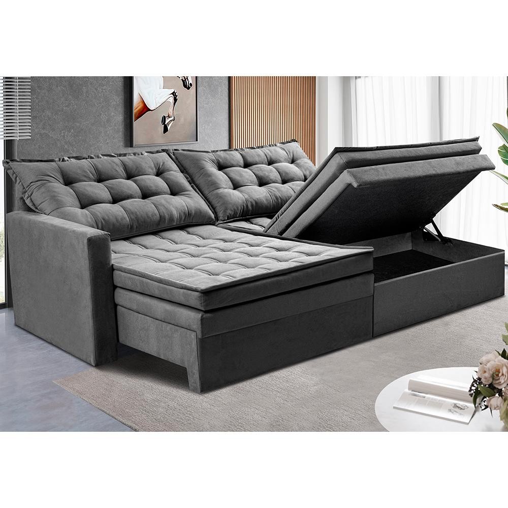 Sofá Sem Caixa Retrátil Baú 1,80m Cama inBox Secret Suede Velusoft Cinza em Oferta na Shopee