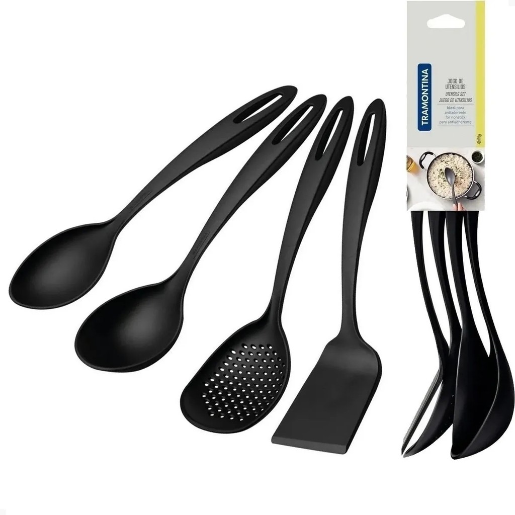 Jogo De Utensilios Ability Em Nylon Preto 4 Pecas Tramontina