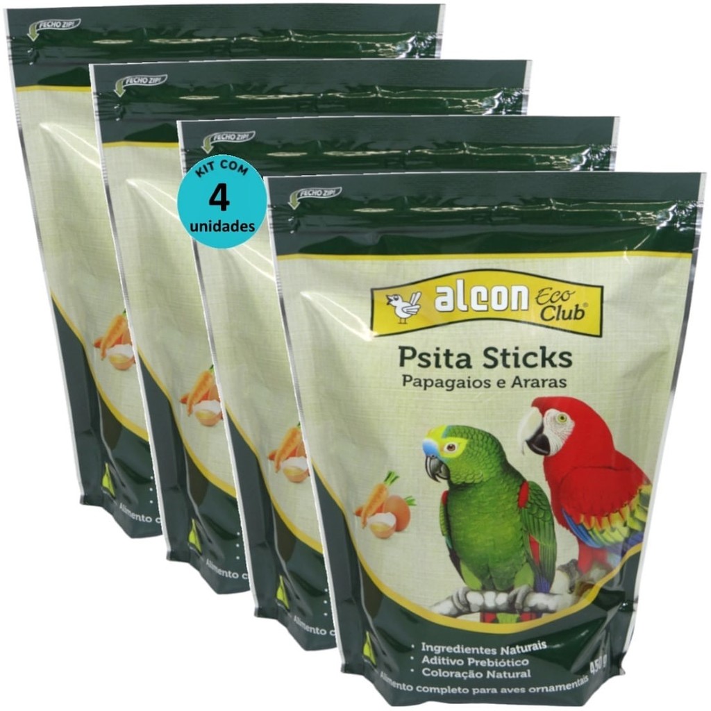 Alcon Eco Club Psita Sticks 450g Kit Com 4 Para Papagaios E Araras