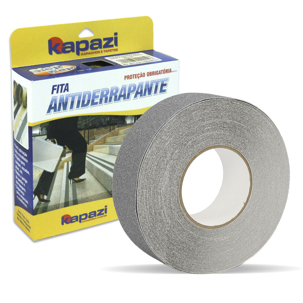 Fita Antiderrapante Cinza 20 metros x 50mm para escada degrau rampa Kapazi