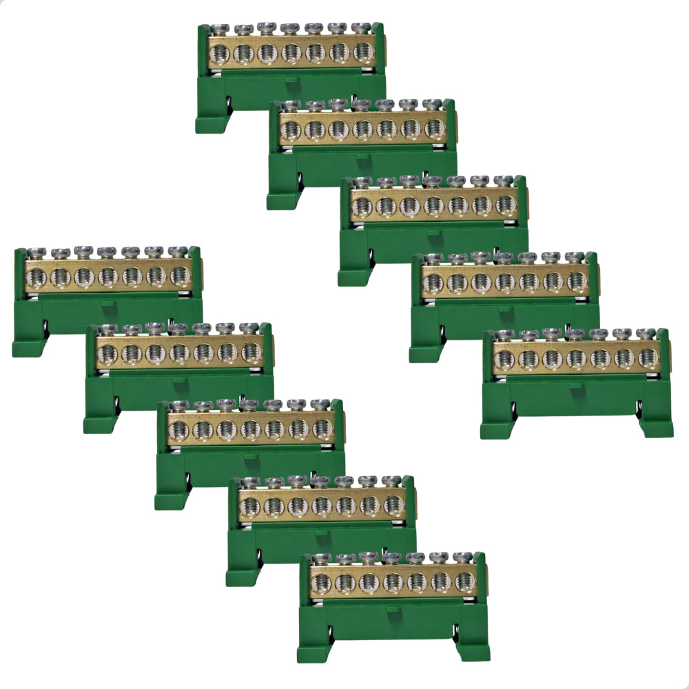 Kit 10 Barramentos Borneira Terra 7 Vias Verde 1,5-16mm² em Oferta na Shopee