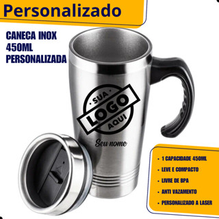 Copo Caneca Térmica Inox 450ml Personalizada  Logo Nome Time Desenho em Oferta na Shopee