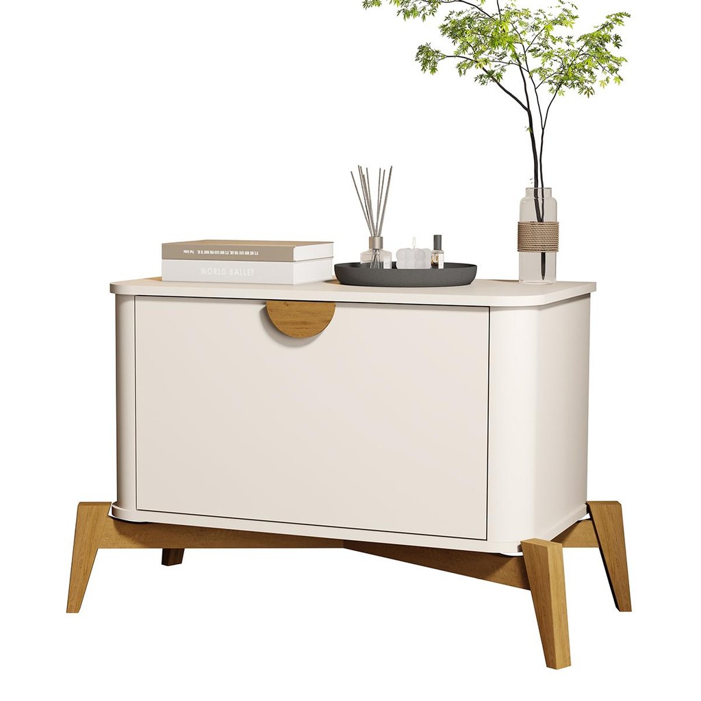 Mesa de Cabeceira Buriti com 1 Porta e Pés de Madeira Maciça em Oferta na Shopee