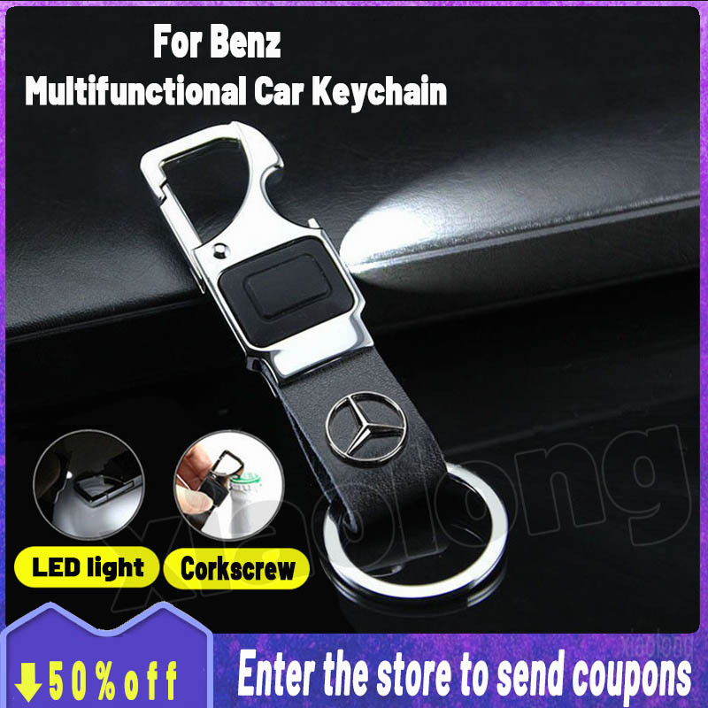 Para Mercedes-Benz Com Luz LED Multifuncional Couro Carro Chaveiro Abridor De Garrafa Moda Liga Porta-Chaves Do metal Mo