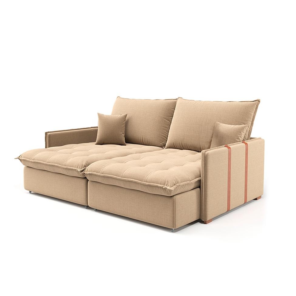Sofá Retrátil Sem Caixa 3 lugares Solomons Linho Bege 180 cm em Oferta na Shopee