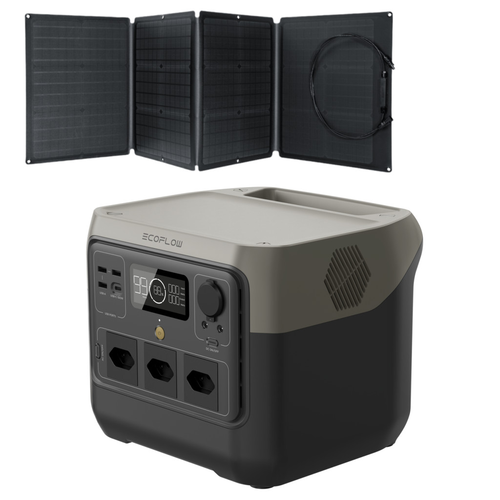 Estação De Energia EcoFlow 110v River 2 PRO Gerador Com Painel Solar 160W Portátil