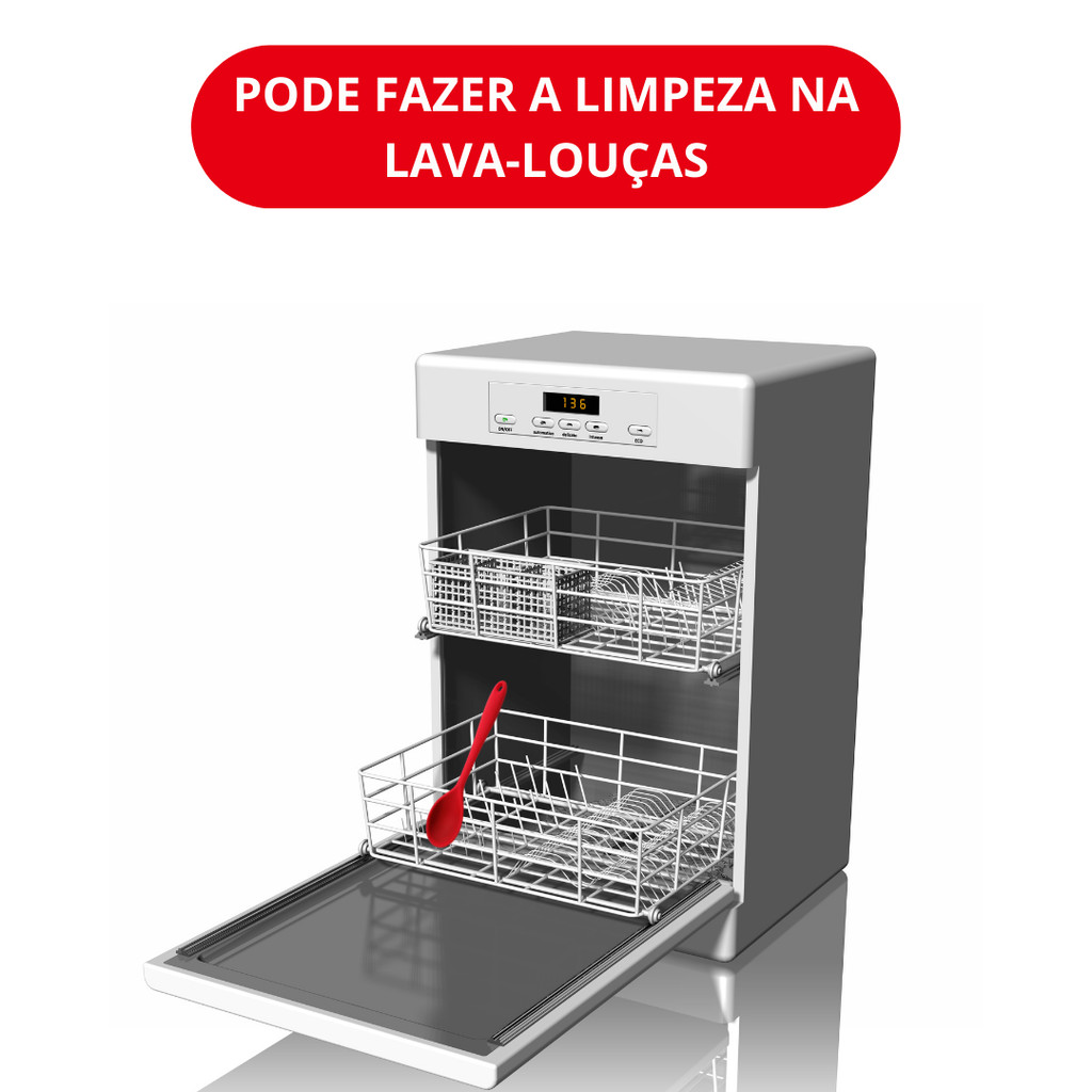 Kit 5 Colher de Arroz de Silicone 27cm Anti-Aderente não Risca Panela Super Resistente Preto ou Vermelho