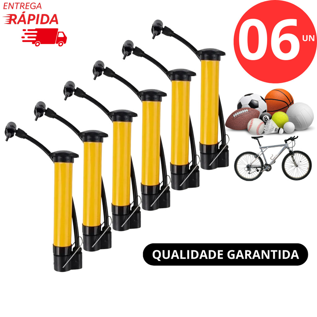 Kit 06 Bomba de Ar Vertical Com 1 Bico de Inflar Encher Pneu Bola Priscila Bicicleta 25cm Linha Resistente Premium