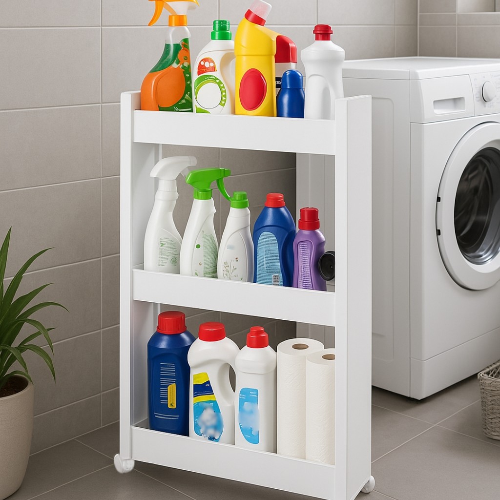 Nicho Armário Lavanderia Multi uso Organizador Com Rodinhas De Cozinha Lavanderia Prateleira 100% MDF Branco