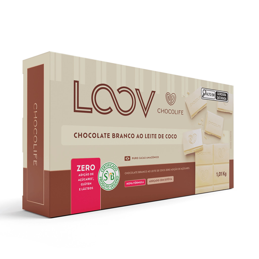 Barra de Chocolate Loov Branco ao Leite de Coco Zero Açúcar 1kg