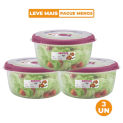 Kit 3 Potes Plásticos Redondos Herméticos Açaí 3,2L Flor Sanremo