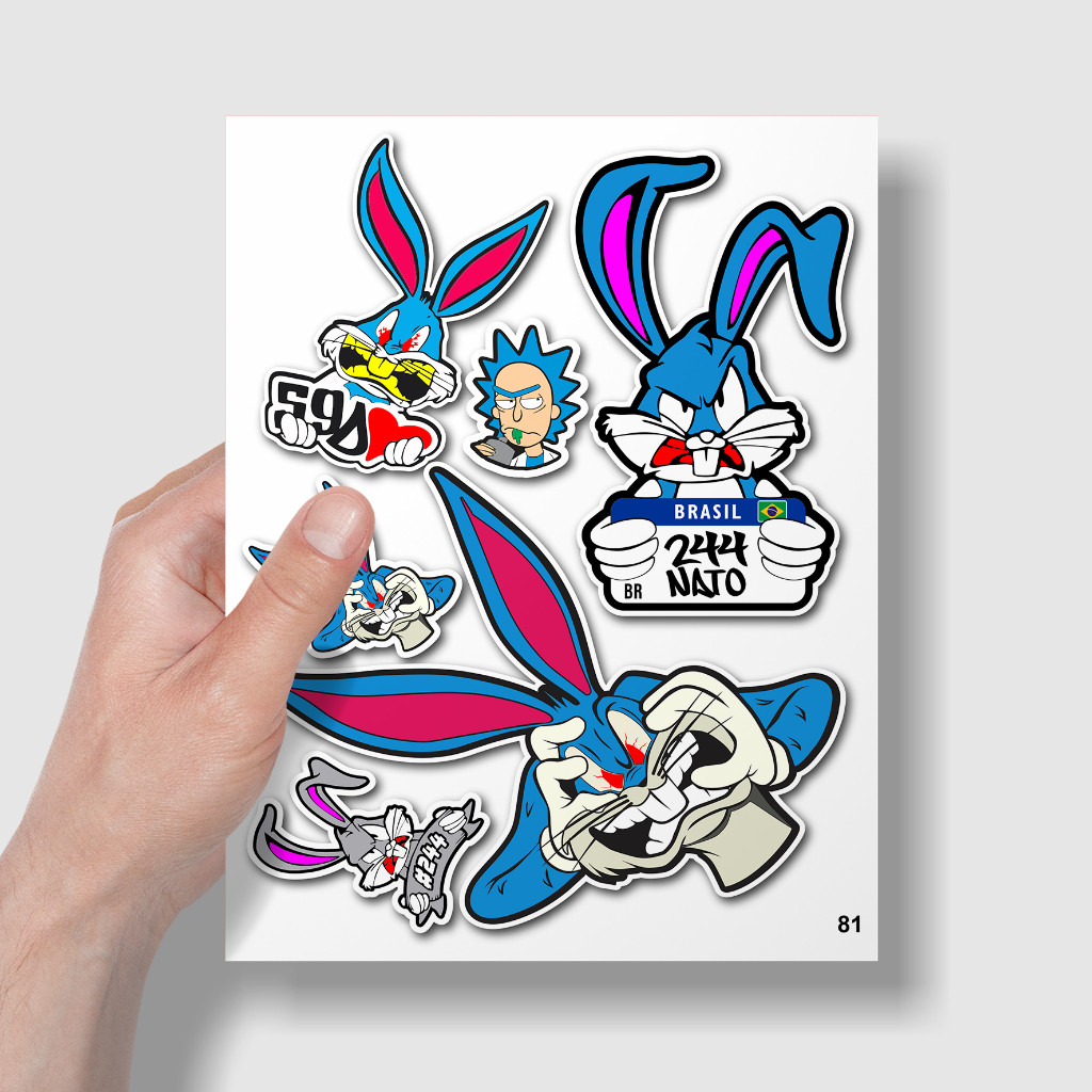 Mini Cartela Adesivos Coelho 14x19cm - 244 Pernalonga Para Moto Bike Carro