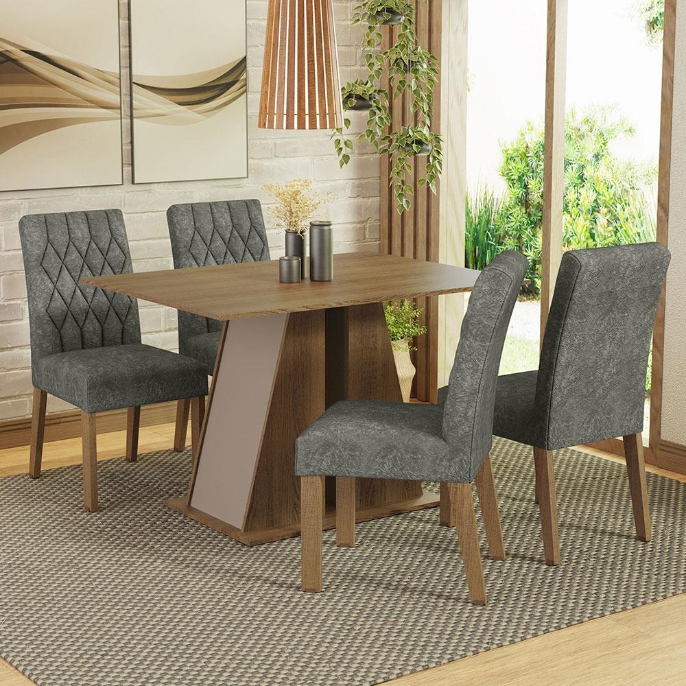 Conjunto Sala de Jantar Mesa Tampo de Madeira 4 Cadeiras Gisele Madesa em Oferta na Shopee