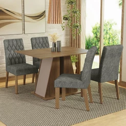 Conjunto Sala de Jantar Mesa Tampo de Madeira 4 Cadeiras Gisele Madesa