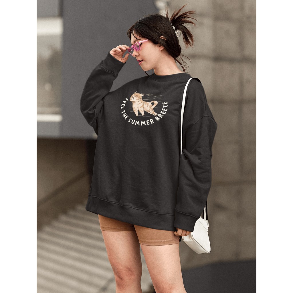 Moletom Blusa de Frio Básico Estiloso Feminino Estampado Gola Redonda Confortável 100% Algodão - CAT