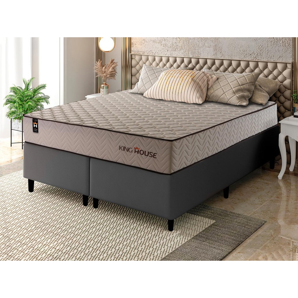 Conjunto Cama Box Espuma San Diego Bege King 193x203x67
