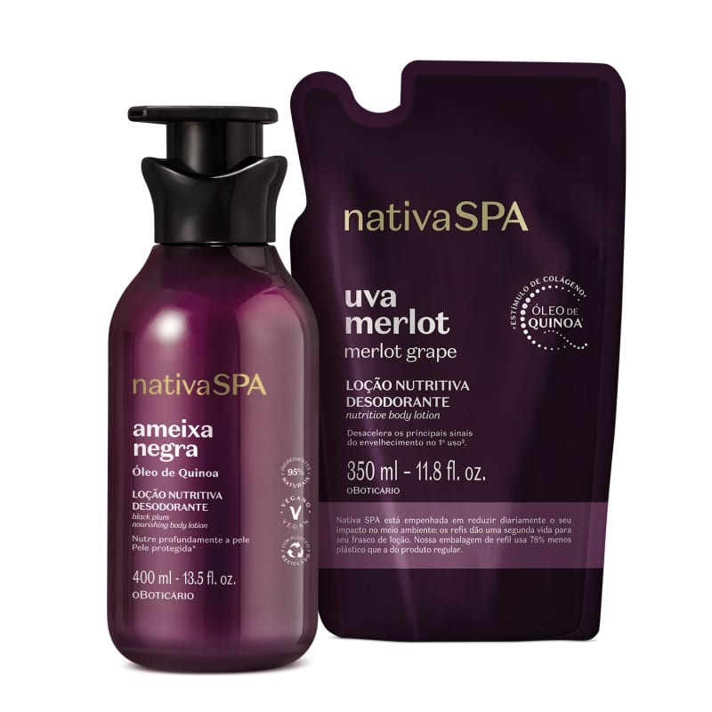 Kit Presente Hidratante Nativa Spa Loção Corporal Ameixa Negra 400ml + Refil Uva Merlot 350ml