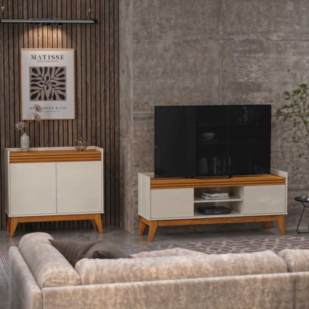 Conjunto Sala de Estar Buffet 2 Portas e Rack para Tv até 50 Polegadas Ripado - ViaNossa em Oferta na Shopee