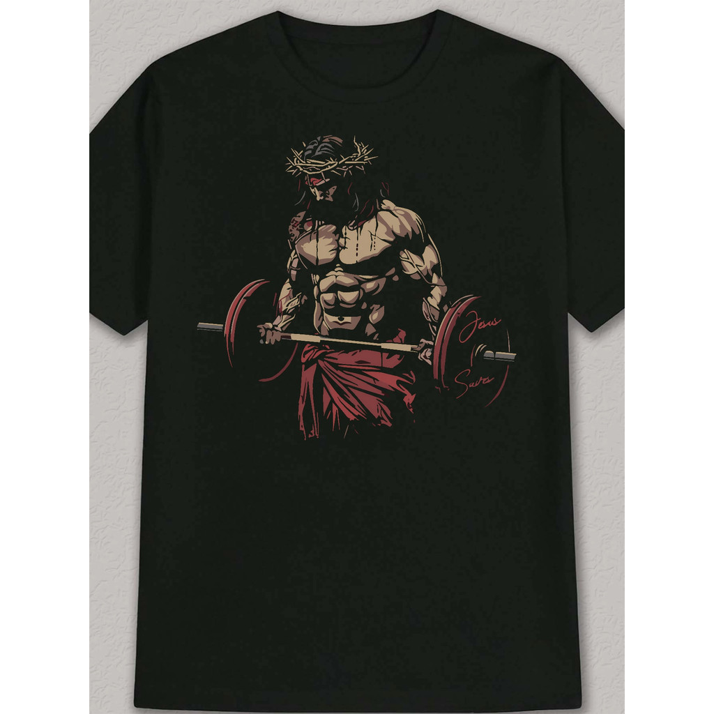 Camiseta Unissex Camiseta Masculina Streetwear Oversized "Jesus Bodybuilder" Unissex 100% Algodão Promoção Envio Imediat