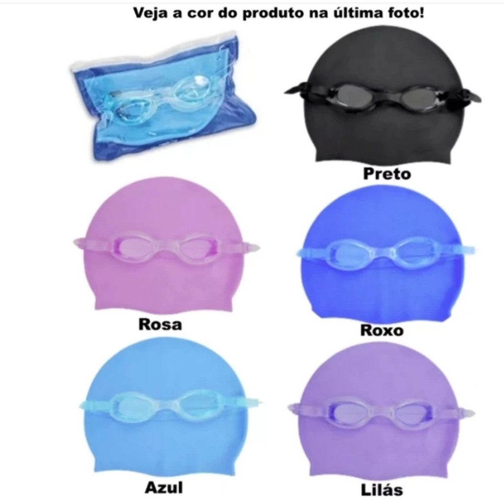 Kit De Natacao com Touca Silicone E Oculos Para jovens E Adultos