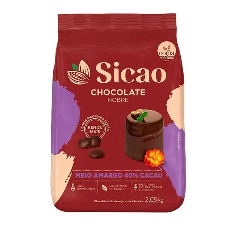 Chocolate Nobre Meio Amargo 40% Cacau - Gotas - 2,05 kg  - 1 unidade - Sicao - Rizzo