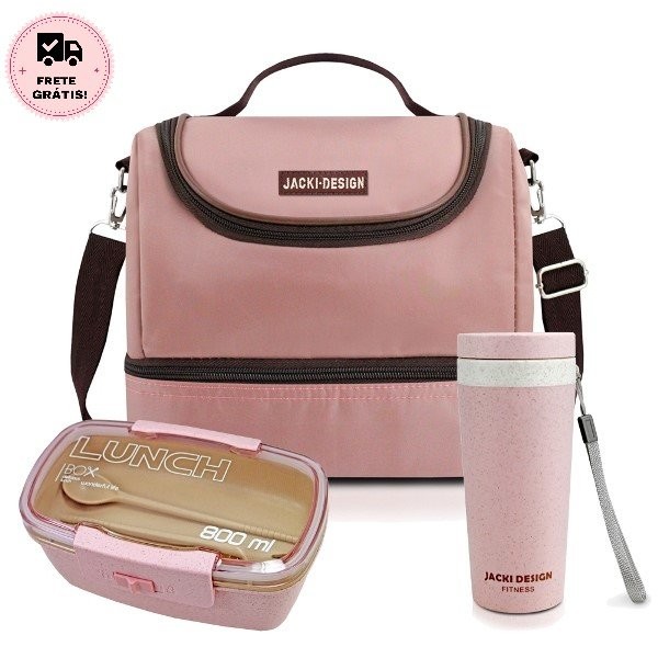 Kit Fitness de Bolsa Térmica c/ 2 compartimentos e Marmita Ecológica e Copo com Tampa - Jacki Design em Oferta na Shopee