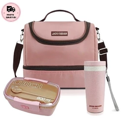 Kit Fitness de Bolsa Térmica c/ 2 compartimentos e Marmita Ecológica e Copo com Tampa - Jacki Design