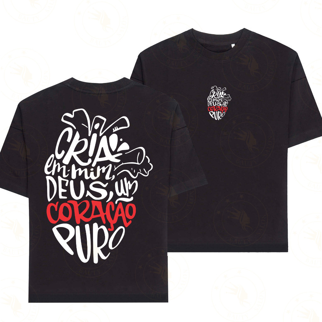 Camiseta Coração Puro Religiosa Deus Streetwear Algodão Oversized