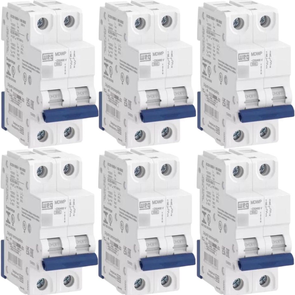 KIT 6 UNIDADES - WEG DISJUNTOR BIPOLAR DIN 32A (MDW-C 32A 2 POLOS)