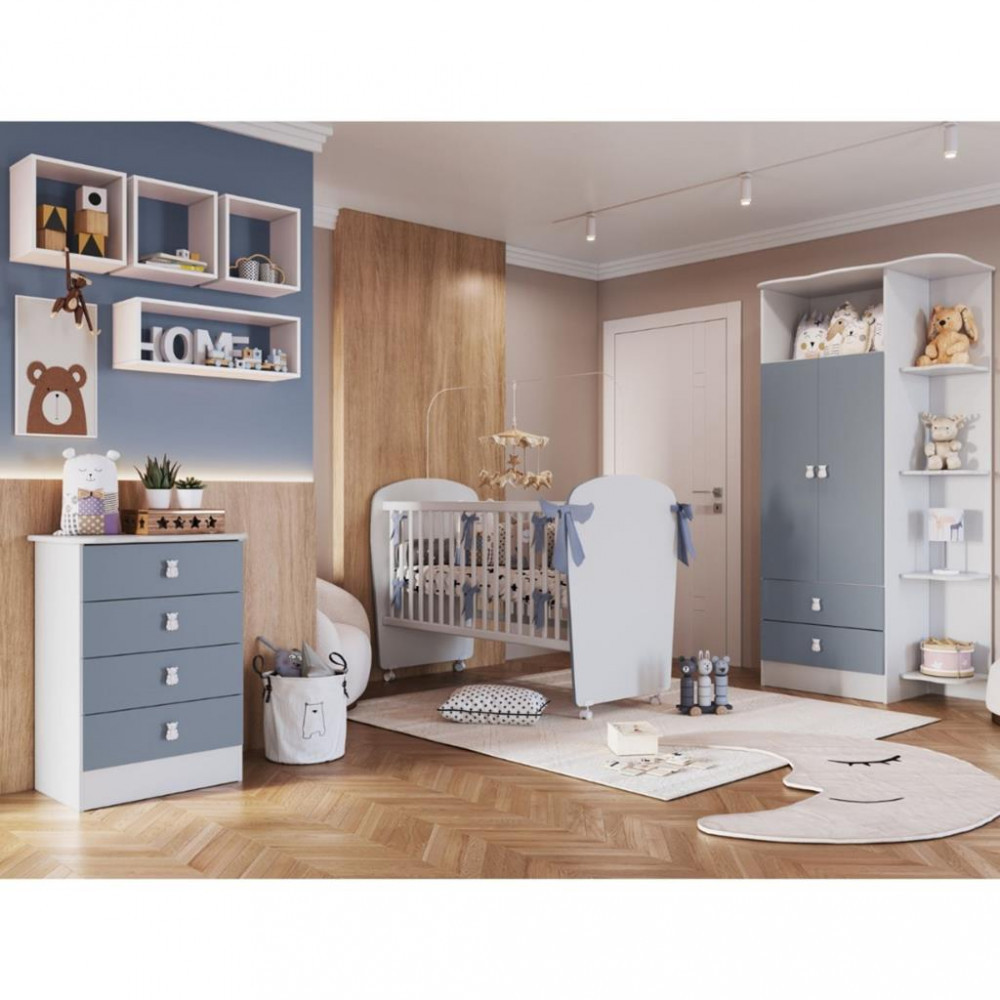 Quarto de Bebê Completo Guarda Roupa Cômoda e Berço com Rodízios Corujinha Percasa em Oferta na Shopee