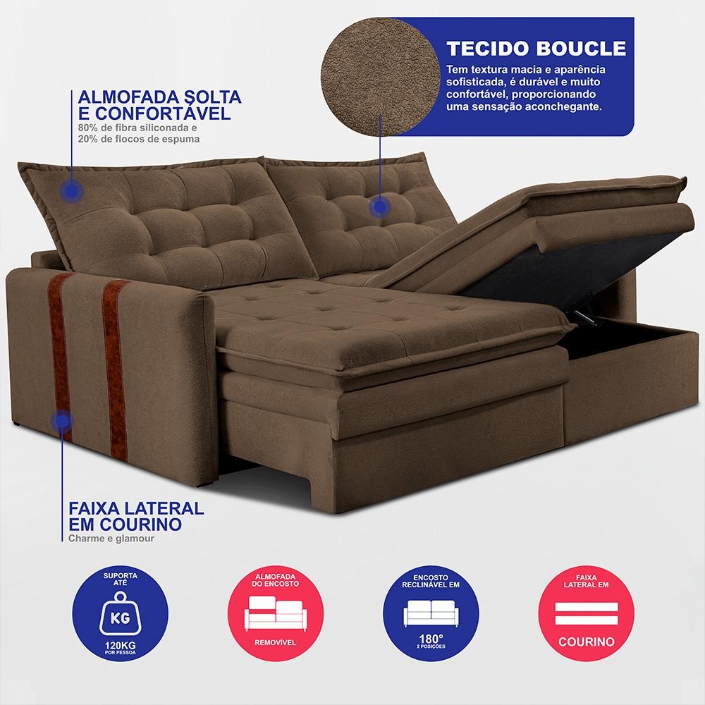 Detalhes do Sofá Baú Sem Caixa Retrátil 2,00m SoftGel Petit Boucle Marrom Cama inBox