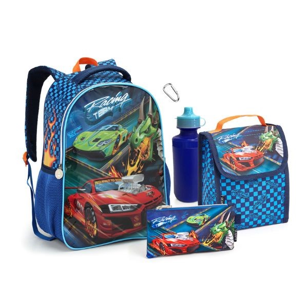 Kit Mochila Costas 4 Itens Carros Meninos Escolar Infantil