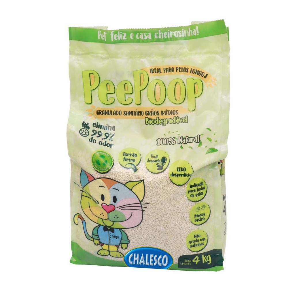 Granulado Biodegradável Ecologico areia para gatos sanitária Peepoop mandioca 4kg Médio - Pets