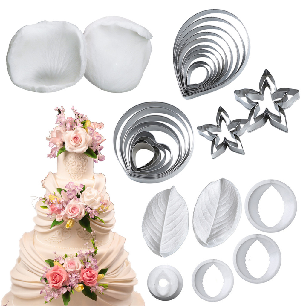 KALAIEN Moldes de Silicone para Fondant Rosa Austin, Molde de Pétala, Molde de Folha, Pasta de Goma, Ferramenta de Silic