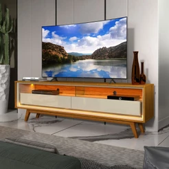 Rack para TV Até 75 Polegadas 2 Gavetas 100% Mdf com Led Naturale/Off White - Gelius